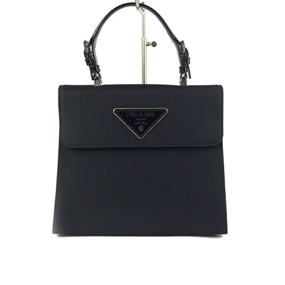 Prada Nylon x Enamel Kelly Type Bag Black Handbag